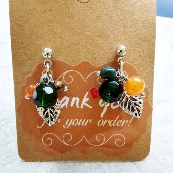 🎁☃️❄️ $10 Stocking Stuffers!!! Asymmetrical Beaded Leaf Cluster Dangle Earrings - Picture 6 of 7